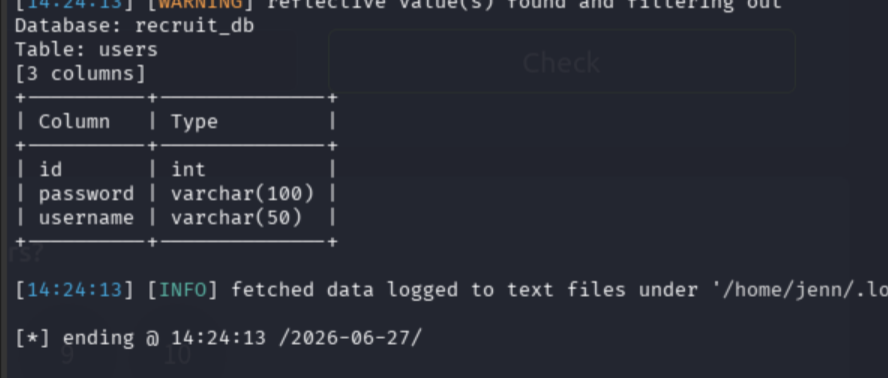 users table structure | id | username | password columns confirmed
